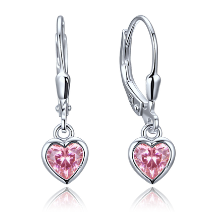 MINET Delikatne srebrne kolczyki serce z różowymi cyrkoniami