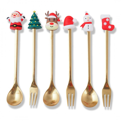 Zestaw łyżeczek ze świątecznymi figurkami, 6szt w pudełku, złote 16,8 x 2,9cm LYZ6