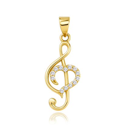 MINET Złoty wisiorek klucz wiolinowy z sercem i białymi cyrkoniami Au 585/1000 0,95g