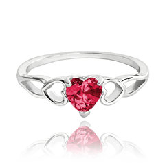 MINET Pierścień srebrny LOVE z sercem z czerwonej cyrkonii wielkość 17
