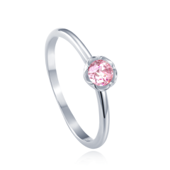 MINET Srebrny pierścionek kwiat z różową cyrkonią wielkość 12 cyrkoniami wielkość 45