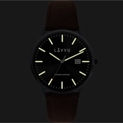 LAVVU Czarny zegarek męski z szafirowym szkłem Copenhagen Titanium Black