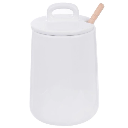 Pojemnik porcelanowy na miód do miodu z pokrywką i łyżeczką pałką 470 ml