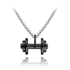 MINET Czarny naszyjnik srebrny FITNESS HANTLE