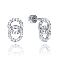 MINET Eleganckie kolczyki wkrętki z białego złota z białymi cyrkoniami Au 585/1000 1,50g