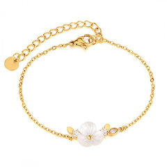 Bransoletka na rękę stal chirurgiczna pozłacana 14k złotem, biały kwiat, cyrkonia BST1516