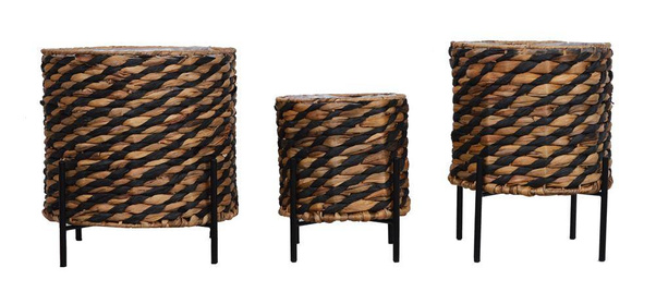 Kpl. 3 kwietników wiklinowych na czarnym metalowym stelażu