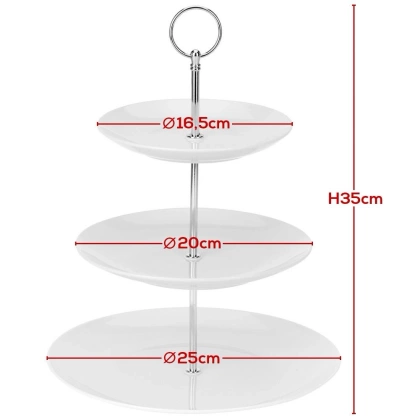 Patera porcelanowa 3-poziomowa biała 35 cm