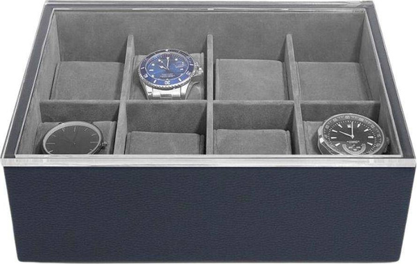 Pudełko na zegarki Stackers Pebble Classic 8 komorowe granatowe z pokrywką