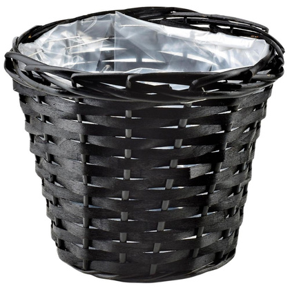 Osłonka na kwiaty roślinę doniczkę pleciona wiklinowa doniczka czarna koszyk boho 25x20 cm