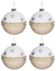 Kpl 4 bombek szklanych biało-złotych w gwiazdki