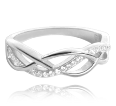 MINET Pierścien srebrny spleciony z białymi cyrkoniami wielkość 17