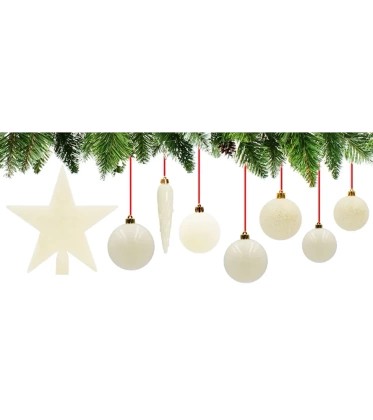Bombki choinkowe ze szpicem komplet 33 szt. nietłukących plastikowych bombek  - Ecru