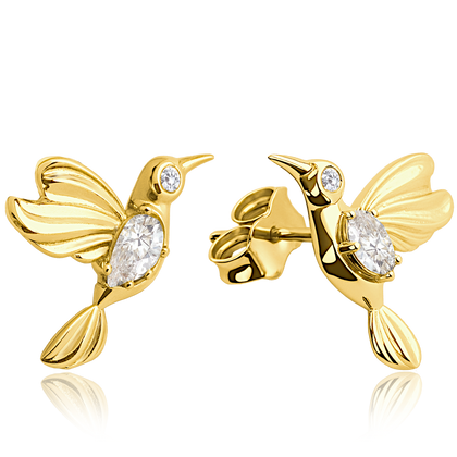 MINET Złote kolczyki kolibry z białymi cyrkoniami Au 585/1000 2,20g