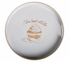 Taca okrągła szara ze złotym nadrukiem