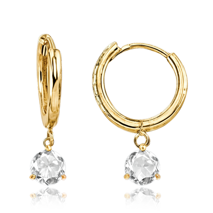 MINET Złote kolczyki kółka z białym kamieniem Au 585/1000 1,95g