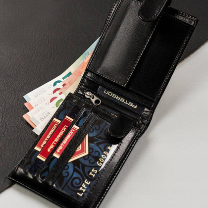 Skórzany męski portfel Peterson PTN 304Z-PR 2-1-1 czarny