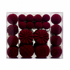 Komplet bombek na choinkę w opakowaniu, bombki welurowe 48szt. bordowe BSN72