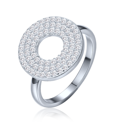 MINET Pierścien srebrny krąg z białymi cyrkoniami wielkość 16