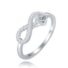 MINET Pierścionek srebrny nieskończoność z sercem i białymi cyrkoniami wielkość 17