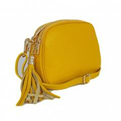 Listonoszka trzy komory frędzelek, złote okucia Vera Pelle Żółta VP3KZGIA