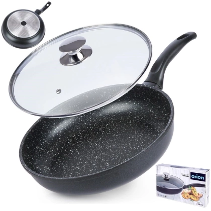 Patelnia granitowa 28 cm GRANDE z pokrywką do smażenia duszenia