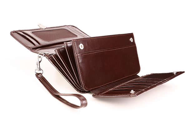 Portfel skórzany damski z rączką KEMER VOOC PPD1 Brązowy