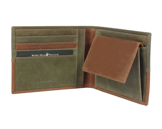BH-260 OKLAHOMA Portfel męski skórzany Zielono Brązowy
