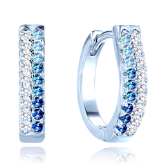 MINET Luksusowe kolczyki srebrne z białymi i niebieskimi cyrkoniami