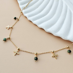 Bransoletka na stopę stal chirurgiczna pozłacana 14k złotem, kamienie - BST1561