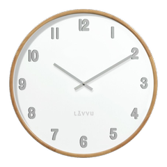 LAVVU Jasny drewniany biały zegar ścienny FADE