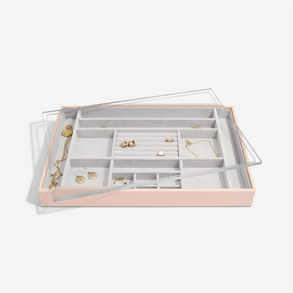 Szkatułka na biżuterię Stackers 16 komorowa supersize jasnoróżowa z pokrywką