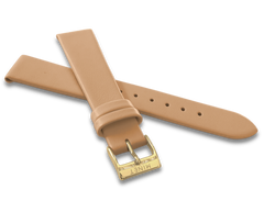 MINET Beżowy skórzany pasek ze złotą klamrą - 16