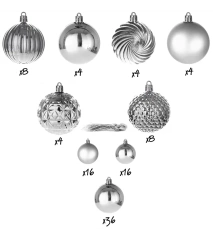 Bombki choinkowe komplet 100 szt. nietłukących plastikowych bombek - Srebrny