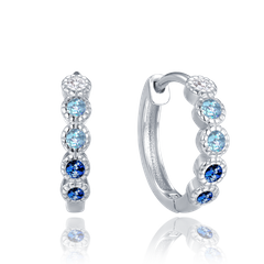 MINET Kolczyki srebrne pierścienie z białymi cyrkoniami, niebieskimi i granatowymi cyrkoniami