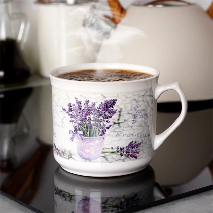 Kubek ceramiczny z uchem / garnuszek do podgrzewania lawenda 650 ml