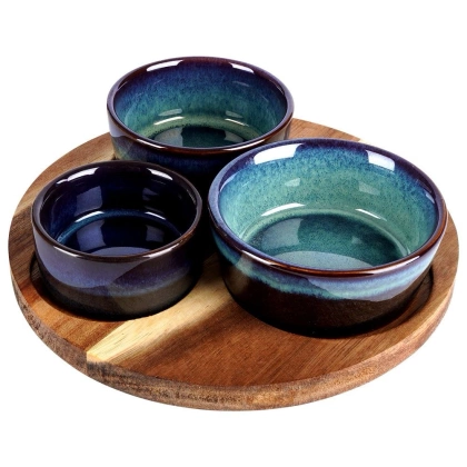Miseczki na przekąski ceramiczne na tacy 20 cm 4 el.