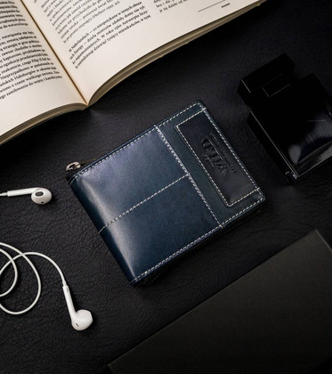 Duży, skórzany portfel męski na suwak