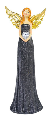 Anioł ceramiczny z sercem czarny średni