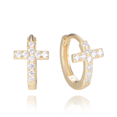 MINET Pozłacane kolczyki srebrne KRZYŻE z cyrkoniami