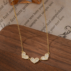 Naszyjnik stal szlachetna pozłacana 14k złotem, SERCA cyrkonie NST2168