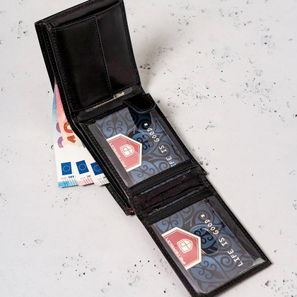 Portfel męski skórzany Peterson PTN 366.01 2-1-1 czarny + czerwony