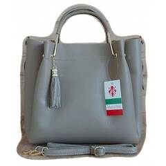 Włoski kuferek Shopperka A4 ,złote okucia + frędzelek Vera Pelle Beżowy KLV33T