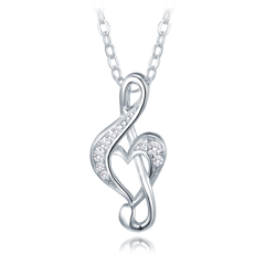 MINET Naszyjnik srebrny klucz wiolinowy z białami cyrkoniami