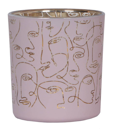 Świecznik szklany różowy w twarze mini