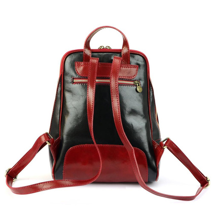 Plecak damski skórzany KEMER 2001 Czarny / Czerwony