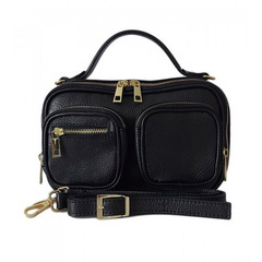 Zgrabny elegancki kuferek, listonoszka kieszonki A5 złote okucia Vera Pelle Czarna VPMC15N