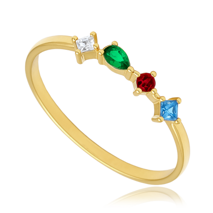 MINET Elegancki złoty pierścionek z czerwonymi i zielonymi cyrkoniami Au 585/1000 rozm. 16 - 1,10g