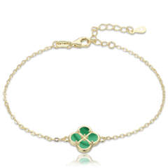 MINET Pozłacana srebrna bransoletka koniczyna z malachitem