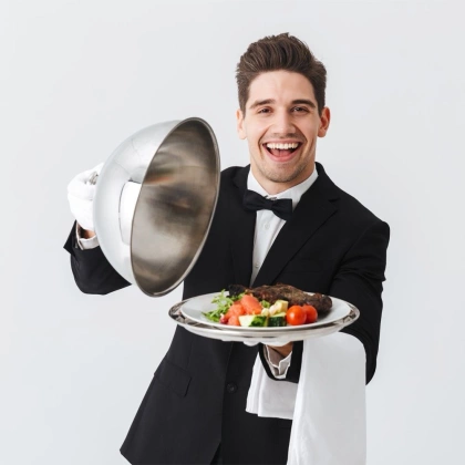 Taca do serwowania stalowa z kloszem talerz 26 cm